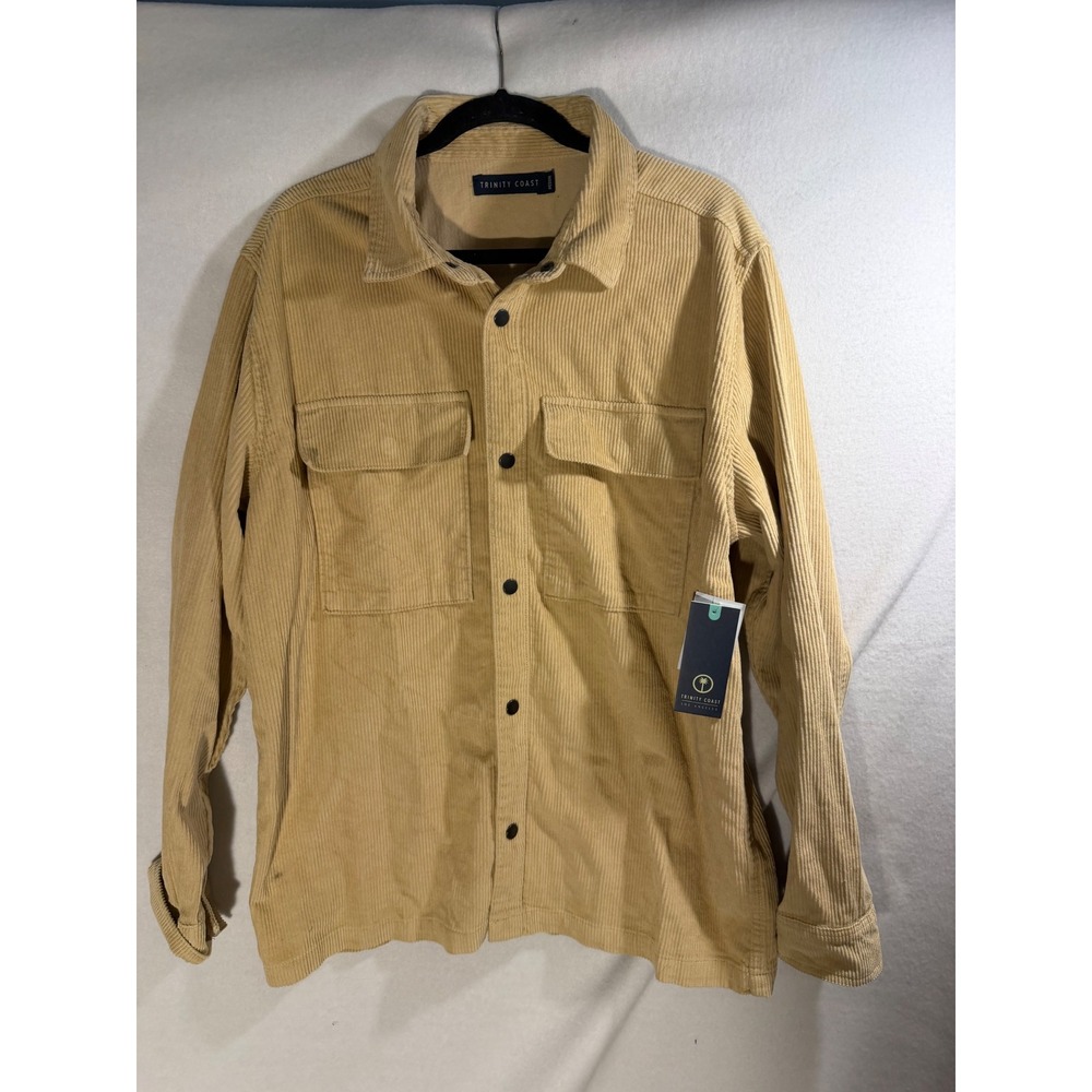 Trinity Coast Mens Corduroy Long Sleeve Button Down Shirt Tan Beige Medium NEW